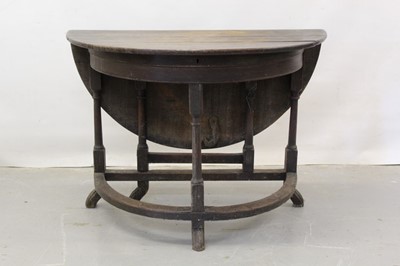 Lot 1206 - Rare 17th / 18th century oak demi-lune drop leaf side table