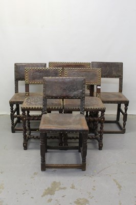 Lot 1208 - Six late 17th / early 18th century dining chair with studded leather seats