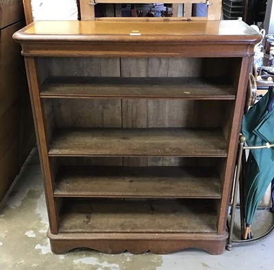 Lot 1043 - Victorian oak open bookcase with crossbanded top and sides and three adjustable shelves