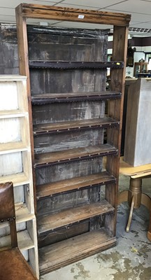 Lot 1046 - Antique pine narrow open bookcase with six shelves, together with six other open bookcases/bookshelves