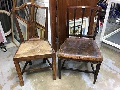 Lot 1050 - George III elm provincial dining chair with rush seat and a George III mahogany dining chair with leather seat