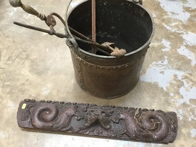 Lot 267 - 19th century carved oak frieze together with riveted copper bucket