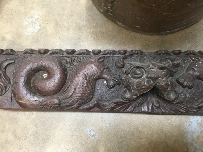 Lot 267 - 19th century carved oak frieze together with riveted copper bucket