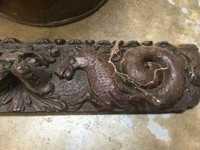 Lot 267 - 19th century carved oak frieze together with riveted copper bucket