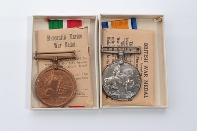 Lot 616 - First World War Mercantile Marine medal comprising War and Mercantiles Marine medals named to John B. Wills, in boxes of issue