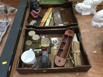 Lot 484 - Two stationary trays together with with brass letter scales and sundry items