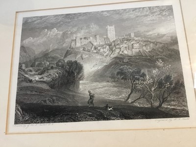 Lot 260 - Etching after J M W Turner, glazed frame, together with an oil on canvas of hounds