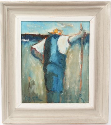 Lot 1152 - Will Roberts - Farmer pausing, oil on canvas signed inscribed and dated 96