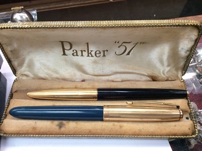 Lot 313 - Set of two Parker pens and set of three Pierre Farber pens, both cased