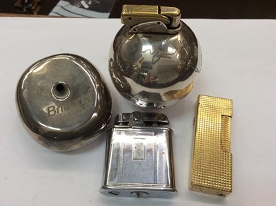 Lot 314 - Gold plated Dunhill lighter, Ronson lighter, globe table lighter and a pen holder