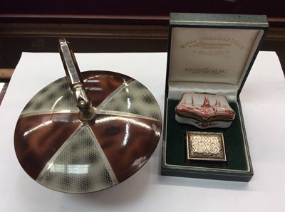 Lot 316 - Miniature silver music box, ceramic pill box and an Art Deco dressing table powder pot