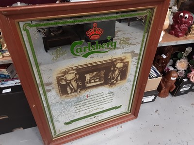 Lot 1061 - Guinness pub mirror in ornate gilt frame, Carlsberg mirror, wall mirror in silvered frame and a pub sign