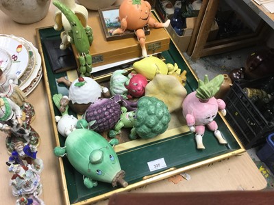 Lot 337 - Group of amusing novelty articulated fruit and vegetable figures together with a tray and sundries