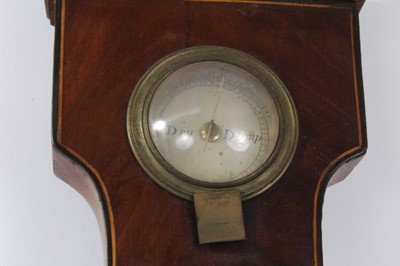 Lot 628 - George III banjo barometer with silvered dial and convex glass with swan neck pediment