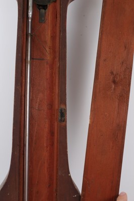 Lot 628 - George III banjo barometer with silvered dial and convex glass with swan neck pediment