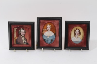 Lot 664 - Three mid 19th century portrait miniatures on ivory