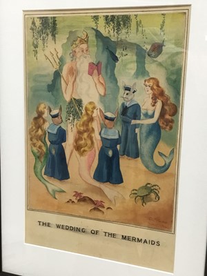 Lot 53 - The wedding of the mermaids watercolour