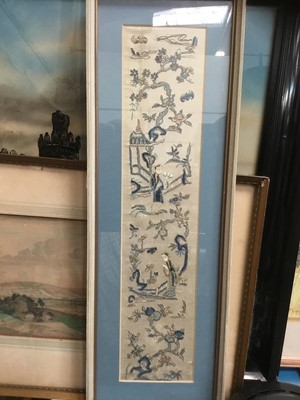 Lot 118 - Reverse painting on glass, together with a watercolour and Chinese embroidered panel