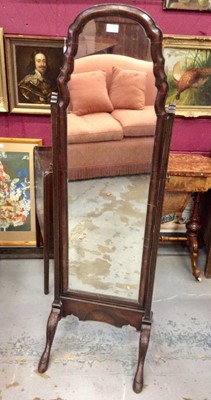 Lot 1389 - Queen Anne revival walnut cheval mirror