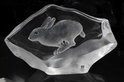 Lot 876 - Collection of ten Mats Jonasson glass sculptures, including otter, rabbit, wolf and others, the largest 16cm tall