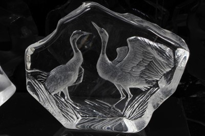 Lot 876 - Collection of ten Mats Jonasson glass sculptures, including otter, rabbit, wolf and others, the largest 16cm tall