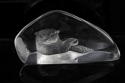 Lot 876 - Collection of ten Mats Jonasson glass sculptures, including otter, rabbit, wolf and others, the largest 16cm tall