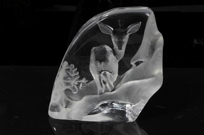 Lot 876 - Collection of ten Mats Jonasson glass sculptures, including otter, rabbit, wolf and others, the largest 16cm tall