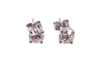 Lot 465 - Pair of diamond single stone earrings, each with an old cut diamond in four claw 18ct white gold setting. Estimated total diamond weight approximately 1.90cts