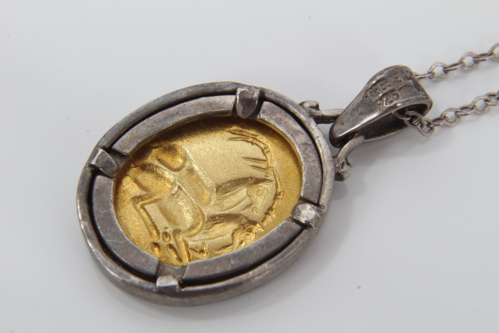 Lot 470 Greek gold and silver pendant on chain