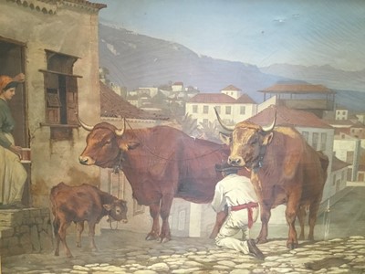 Lot 1172 - Edith Arendrup-Courtauld (1846-?) oil on canvas, Mediterranean scene with figures and cattle