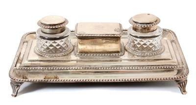 Lot 286 - Late Victorian silver inkstand with twin ink bottles