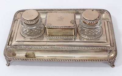 Lot 286 - Late Victorian silver inkstand with twin ink bottles