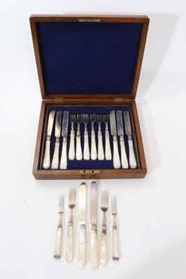 Lot 289 - Part set of Victorian silver and mother of pearl dessert knives and forks.