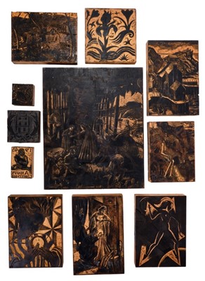 Lot 670 - Collection of 1930s/40s woodblock printing blocks