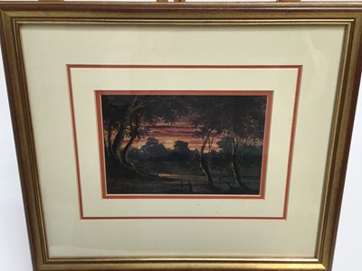 Lot 43 - Follower of Samuel Palmer watercolour - scene at dusk