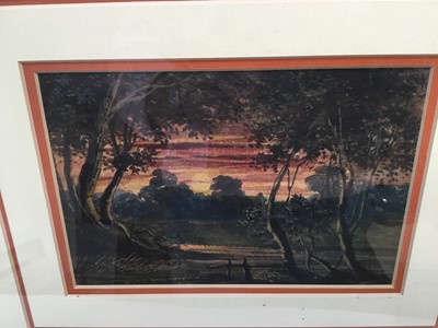 Lot 43 - Follower of Samuel Palmer watercolour - scene at dusk