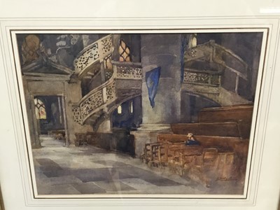 Lot 80 - Amy Dalyell (1875-1962) watercolour - church interior