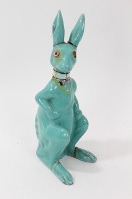Lot 231 - Unusual pottery figure, possibly of the March Hare, in a Galle style turquoise  glaze, 27cm height