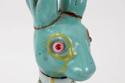 Lot 42 - Unusual pottery figure, possibly of the March Hare, in a Galle style turquoise  glaze, 27cm height