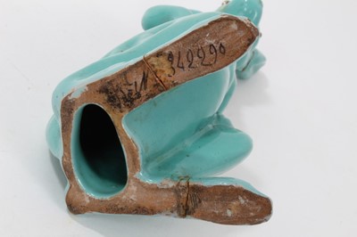 Lot 42 - Unusual pottery figure, possibly of the March Hare, in a Galle style turquoise  glaze, 27cm height