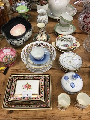 Lot 12 - Wedgwood Clio patterned trinket box with matching dish and vase, Maling lustre Peony Rose two handled bowl, Herand trinket box with cover and matching saucers, together with other lustre and decora...