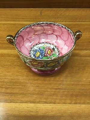 Lot 12 - Wedgwood Clio patterned trinket box with matching dish and vase, Maling lustre Peony Rose two handled bowl, Herand trinket box with cover and matching saucers, together with other lustre and decora...