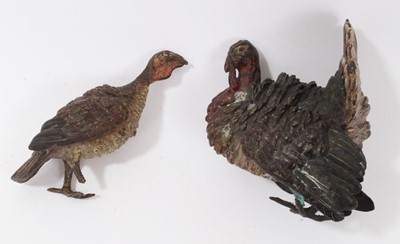 Lot 802 - Pair of late 19th century Austrian cold painted bronze figures of turkeys