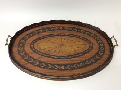 Lot 1372 - Late 19th/early 20th century oval tray decorated with satinwood and marquetry