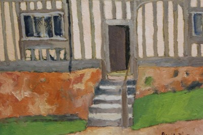 Lot 990 - David Britton, contemporary, oil on board - 15th Century Cottages Stoke By Nayland, signed, framed, 44cm x 53cm