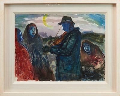 Lot 1060 - Reg Gammon (1894-1997) watercolour- There's a fiddler at the crossroads, Ireland