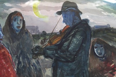 Lot 1060 - Reg Gammon (1894-1997) watercolour- There's a fiddler at the crossroads, Ireland