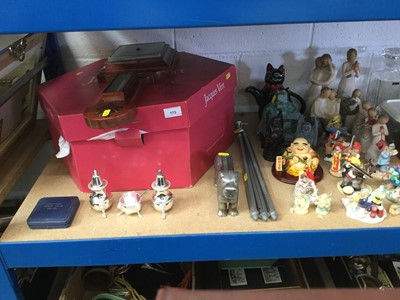 Lot 173 - Miscellaneous group of items to include Royal Doulton Paddington figures, two ladies hats, Willow Tree and other ornaments,barometer,plated cruet set, camera tripod and sundries