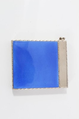 Lot 55 - Fine quality silver and blue guilloche enamel powder compact