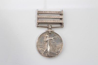 Lot 642 - Queens South Africa medal with three clasps- Johannesburg, Paardeberg and Cape Colony